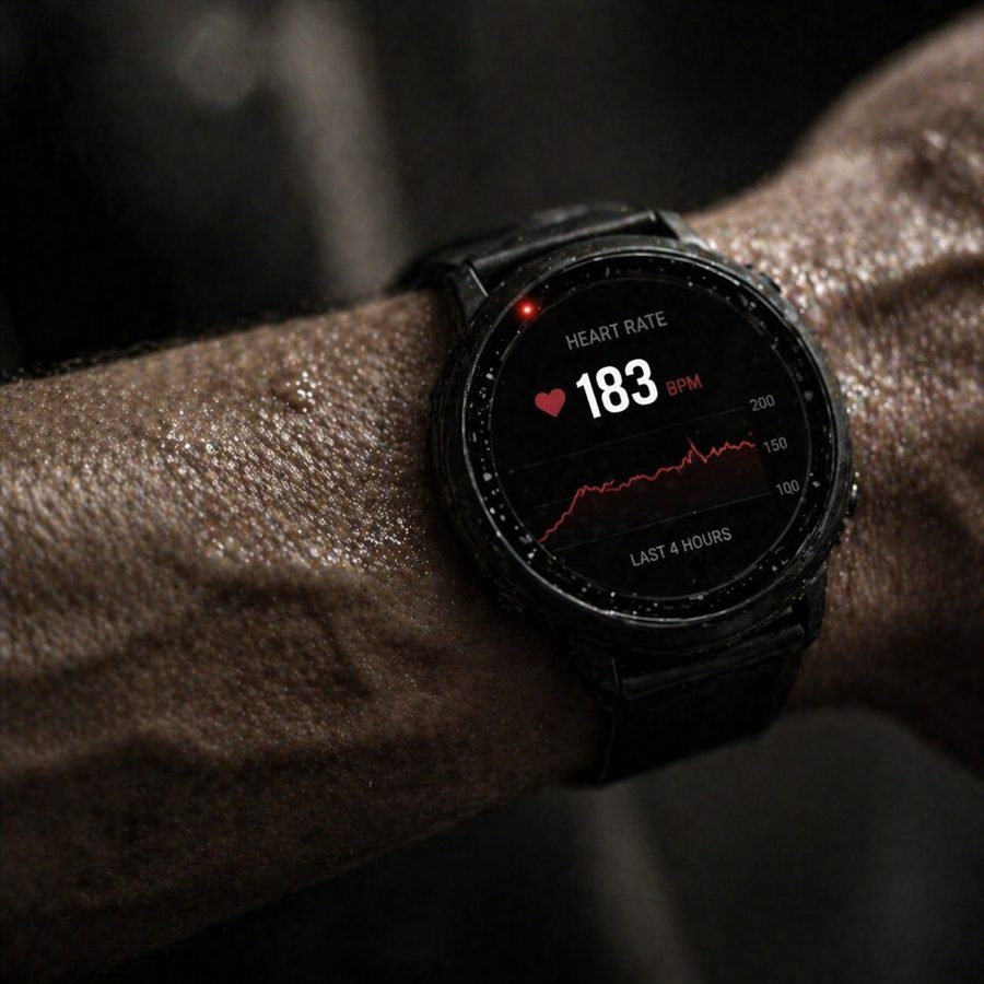 183 battements par minute — montre cardio d'un athlète en effort